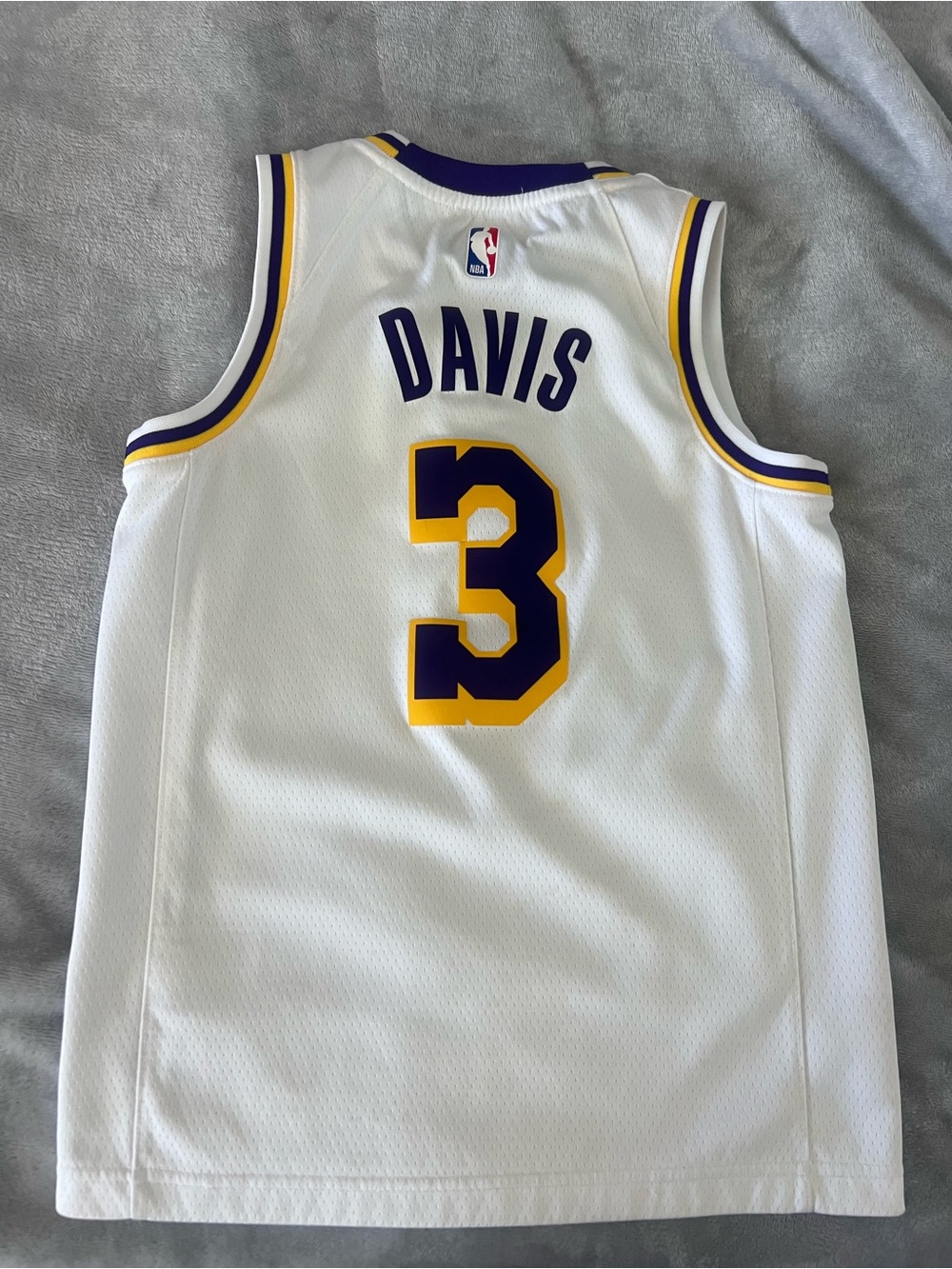 NBA Kids White Lakers Davis #3 Jersey with Purple and Gold Trim